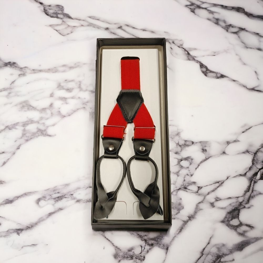 MEN'S FERRECCI SOLID RED BUTTON END SUSPENDERS.